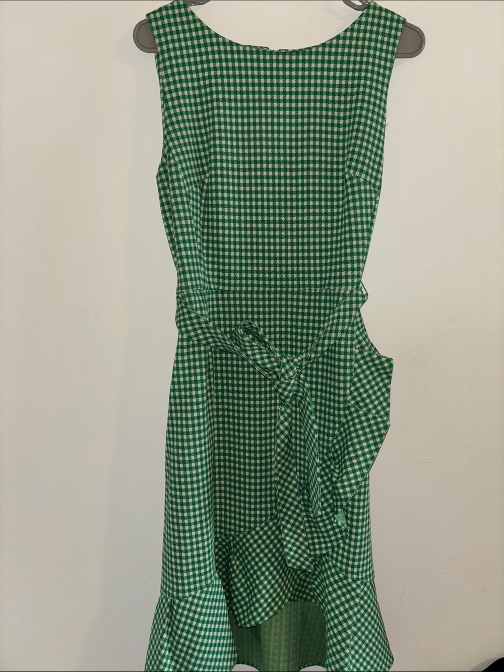 Calvin Klein Green and White Gingham High-Low Tie-Waist Dress